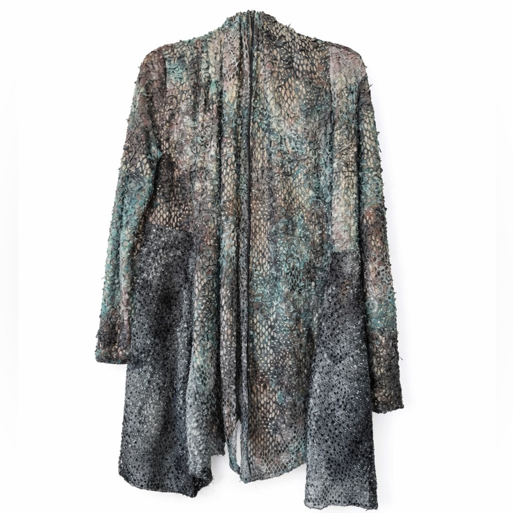 Kimono cardigan top open front green black size L